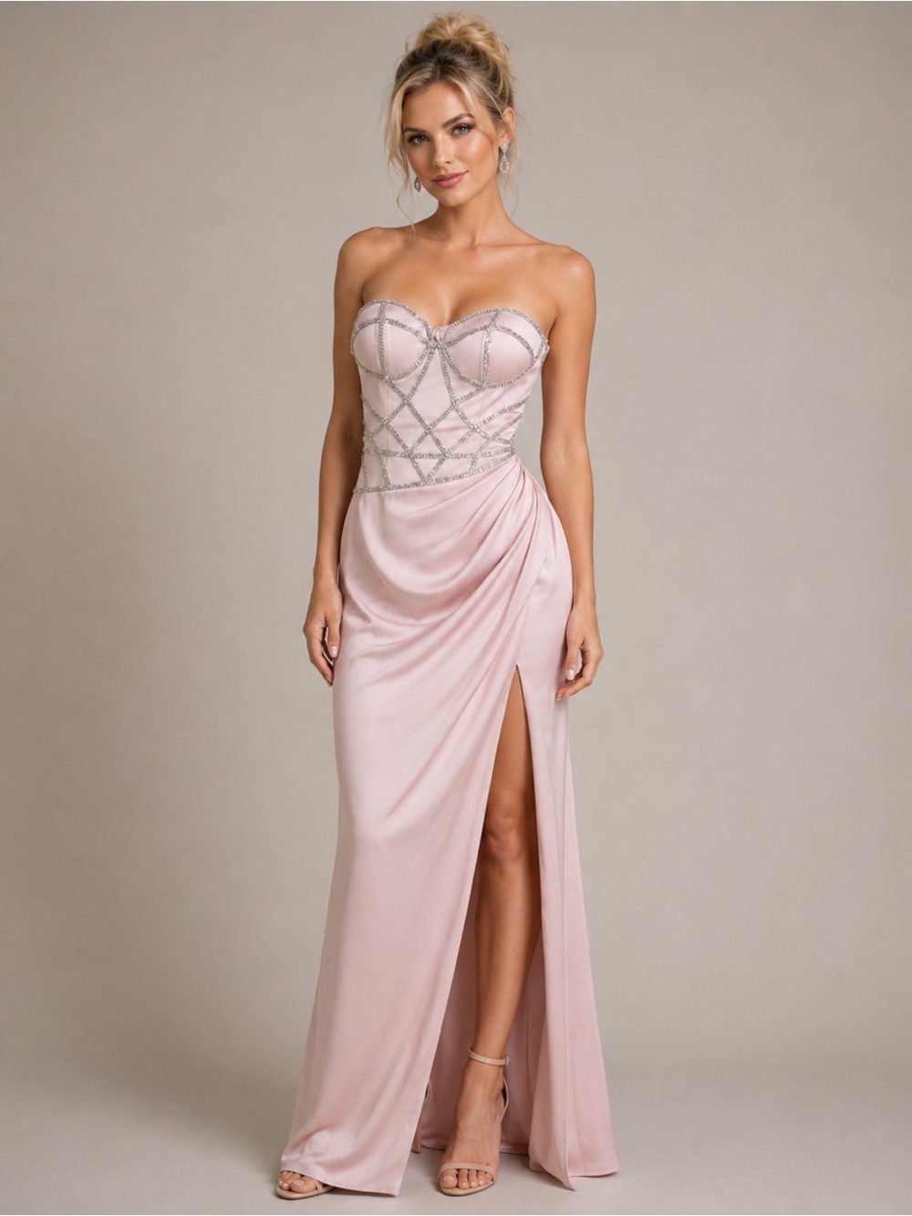 ✨ NWT Jovani Blush Pink Rhinestone Strapless Gown – Size 4 – One of a Kind ✨